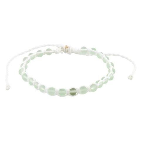 205257 Frosted Glass Bead on White Waxcord Bracelet