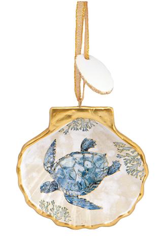 Resin Ornament Decorated - Scallop Playa Turtle