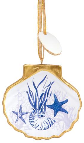 Resin Ornament Decorated - Scallop Indigo Shells