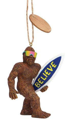 Resin Ornament Bigfoot with Surfboard