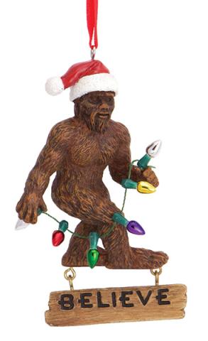 Resin Ornament - Bigfoot Believe with Lights