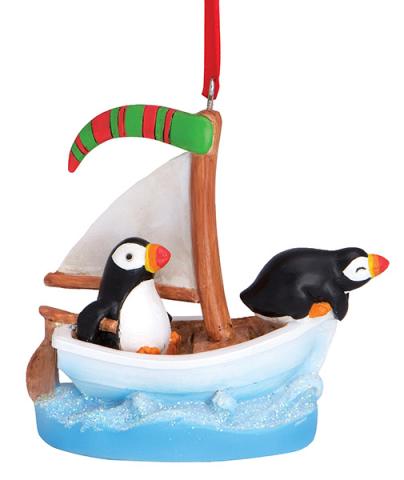 Resin Ornament - Puffins on Sailboat