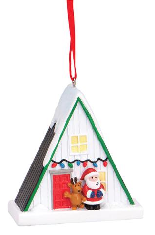 Resin Ornament - Santa A-Frame with Lights