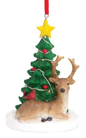 Light Up Resin Ornament - Deer and Tree