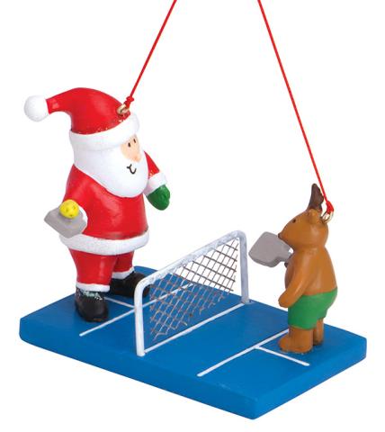 Resin Ornament - Santa Playing Pickleball with Friend