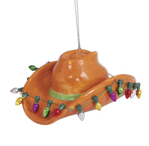 Ceramic Ornament - Cowboy Hat With Lights