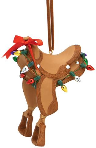 Resin Ornament - Saddle w/Ribbon and Lights